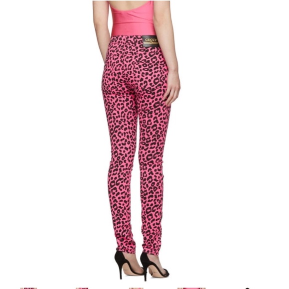 Gucci Pink Leopard-Print Skinny Pants
